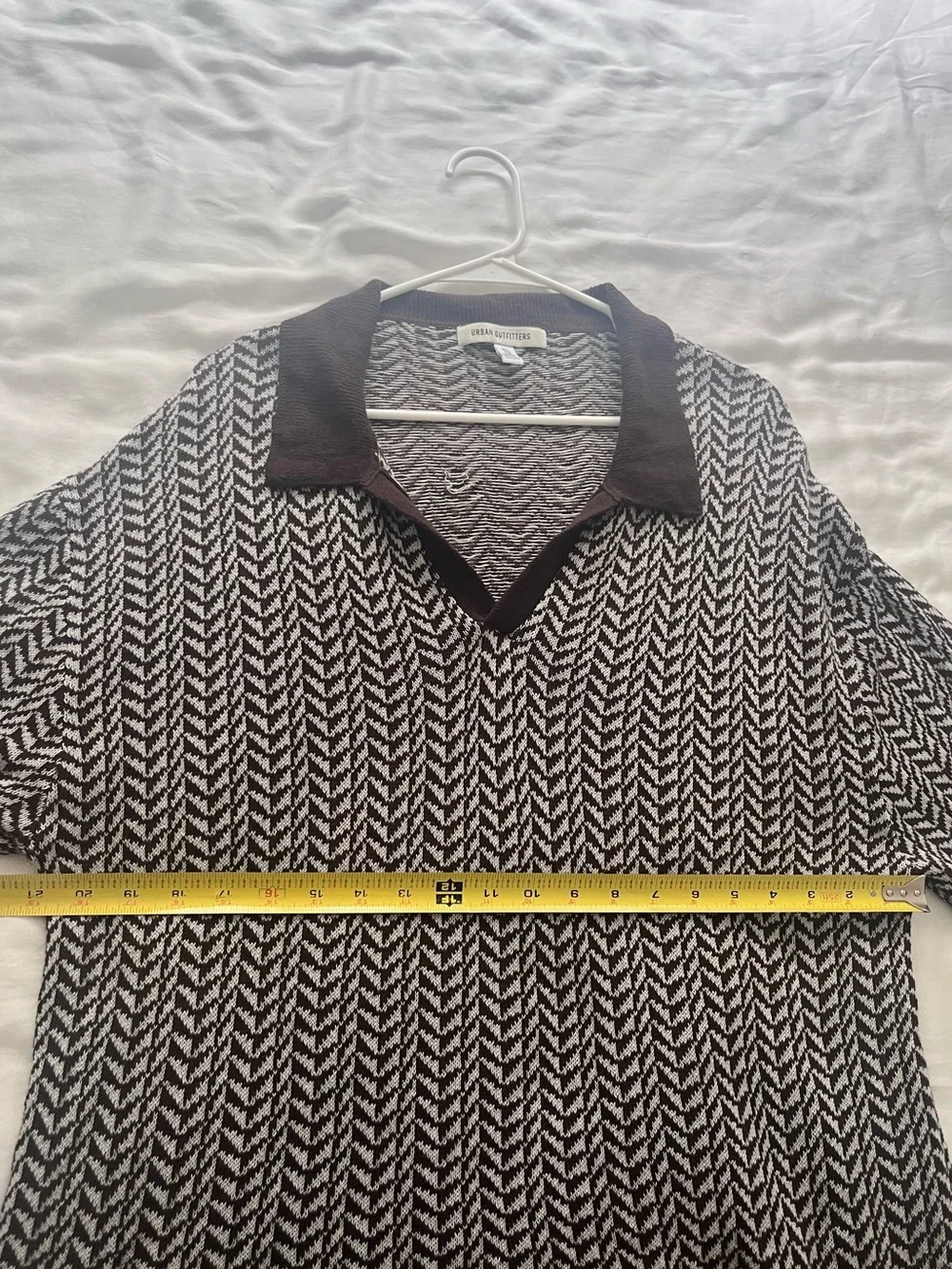 Urban Outfitters Johnny Collar Sweater Polo Short Sleeve Brown White Retro XL